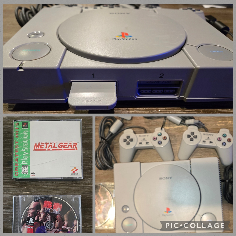 Sony PlayStation One Console - Silver and Black in excellent working condition.